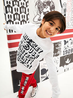 Bisiklet Yaka Mickey Mouse Bask?l? Uzun Kollu Erkek ?ocuk Sweatshirt ve E?ofman Alt? - Waikiki фото 2