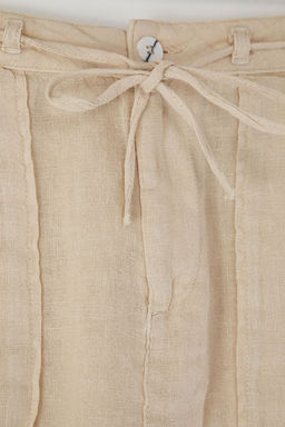 Bej %100 Keten Cep Detayl? Mini Etek TWOSS24ET00154