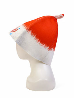 Набор для бани с принтом С новым годом!, 5 предметов: шапка, рукавица, тапочки, коврик, войлок, красный, Банная забава  фото 10