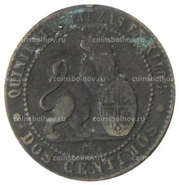 Монета 2 сентимо 1870 года Испания