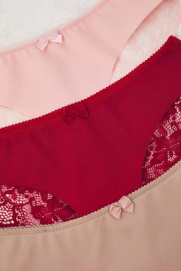 Siyah-K?rm?z?-Pudra 3lu Micro Dantel ve Kurdele/Fiyonk Detayl? Orme Brazilian Kulot THMAW26KU00003 - Trendyolmilla фото 16