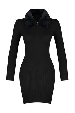 TRENDYOLMILLA Siyah Mini Triko Suni Kurk Detayl? Elbise TWOAW24EL00022 фото 7