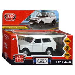 Машина металл LADA 4x4 12 см, (двери, багаж, белый) инерц, в коробке