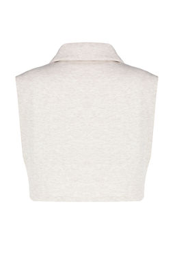 Bej Melanj Relaxed/Rahat Kal?p Fermuarl? Dik Yaka Ay Kol Kal?n Yelek TWOSS24YE00011