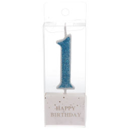 Цена за 10 шт. Свеча для торта Цифра Иллюзия "1" 9.5 см, голубой