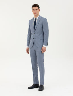 Koyu Mavi Ex. Slim Fit %100 Y_n _izgili Tak_m Elbise