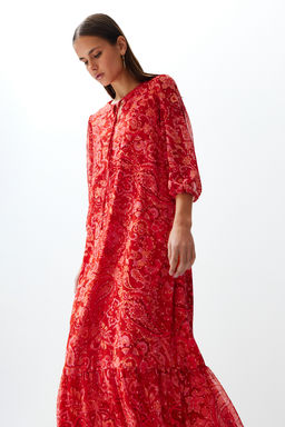 Pembe Sal Desenli Duz Kesim Maxi Astarl? Sifon Dokuma Elbise TWOSS24EL00639 - Trendyolmilla фото 4