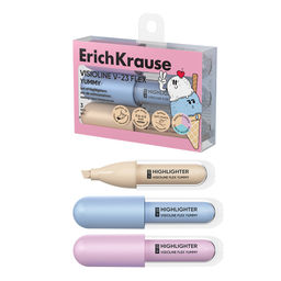 Цена за 24 шт. Набор из 3 текстмаркеров ErichKrause Visioline V-23 Flex Yummy, с гибким наконечником, цвет чернил ассорти (в пэт-боксе)