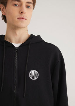 MVJNS Logo Bask?l? Fermuarl? Kapusonlu Siyah Sweatshirt - Mavi фото 6