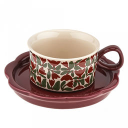 "Вдохновленные цветами" Чашка фарфоровая 250мл, д9,9см h5,5см, с блюдцем д16см h2см, общая h6,5см, глянцевая глазурь, с деколью "Красная роза", волнистый край, отводка, в коробке (Китай)