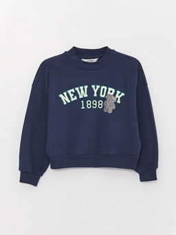 Bisiklet Yaka Bask?l? Uzun Kollu K?z ?ocuk Sweatshirt