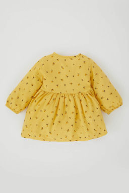 Саржевое платье с длинными рукавами и цветочным принтом для маленьких девочек - Defacto фото 5