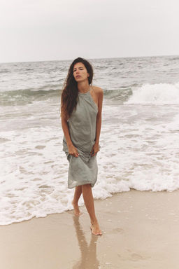 SHINY HALTER MIDI DRESS