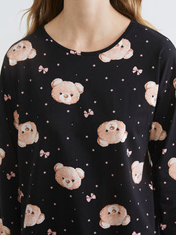 Bisiklet Yaka Ay? Bask?l? Kad?n Pijama Tak?m?