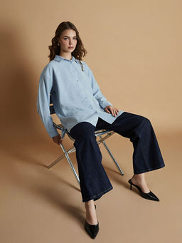 Oversize Modal Kar???ml? Kad?n G?mlek Tunik