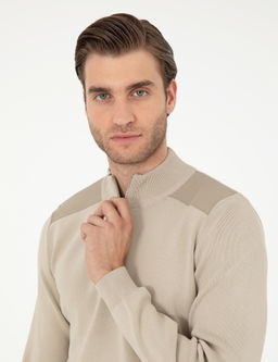 Bej Regular Fit Fermuarl_ Dik Yaka Triko Kazak - Pierre cardin фото 2