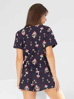 Пижама женская кулирка с шортами "ГРИБОЧКИ" ЧЕРНИЛО