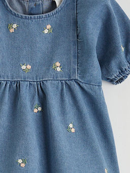 Bisiklet Yaka ?i?ekli K?z Bebek Jean Elbise