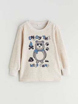 Kadife Bask?l? Erkek ?ocuk Pijama Tak?m?