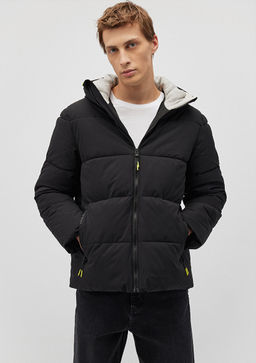 Kapusonlu Siyah Sisme Mont - Mavi фото 2