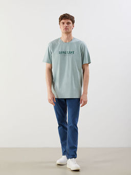 Bisiklet Yaka Bask?l? Penye Erkek Ti??rt