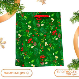 Цена за 4 шт. Пакет подарочный новогодний Веточки, 11.5?14.5?6.5 см