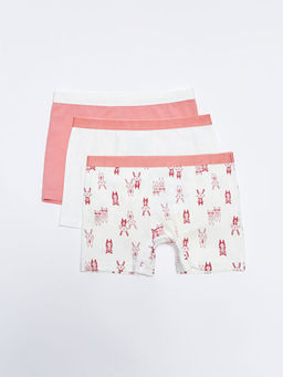 Bask?l? Pamuklu K?z ?ocuk Boxer 3l?