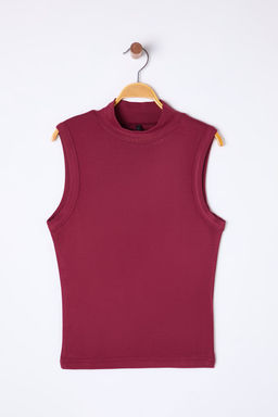 Trendyolmilla Siyah Yumusak Kumasl? Fitted/Vucuda Oturan Dik yaka Kolsuz Esnek Orme Bluz TWOSS25BZ00038
