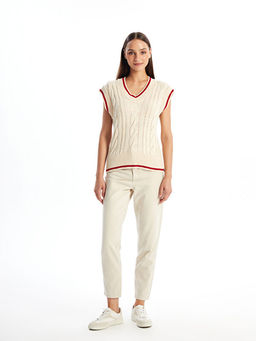 V Yaka Kendinden Desenli Kad?n Triko S?veter