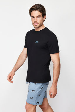 TRENDYOL MAN Mavi Bask?l? Regular Fit Orme Yazl?k Sortlu Pijama Tak?m? TMNSS24PT00023 - Trendyolmilla фото 2