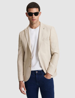 Bej Ex. Slim Fit Keten Kar___ml_ Ceket