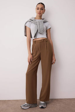 Haki Wide Leg/Genis Paca Dokuma Kumas Pantolon TWOAW22PL0263 Palazzo