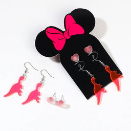 Серьги, набор украшений Минни Маус и Дино, розовые, золотой - Disney фото 2