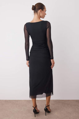 Siyah Duz Agrafl? Orme Tul Maxi Astarl? Kokteyl Elbise TPRAW26EL00003 - Trendyolmilla фото 4