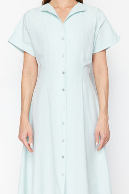 TRENDYOLMILLA Siyah Belden Ac?lan Midi Dokuma Gomlek Elbise TWOSS24EL00052  фото 10