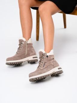 Ботинки 261.uno9br.Капучино замша+бежевый/мех