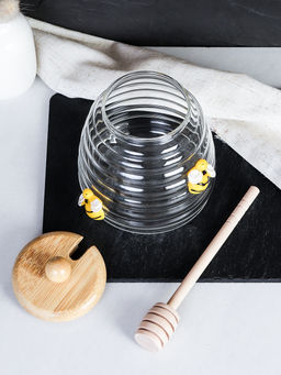 Банка для меда с ложкой на подставке бамбуковая крышка Пчелка / 9664 /уп 100/ - Галеонтрейд фото 4