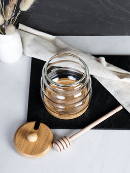 Банка для меда с ложкой на подставке бамбуковая крышка 500 мл / 7278 /уп 100/*
