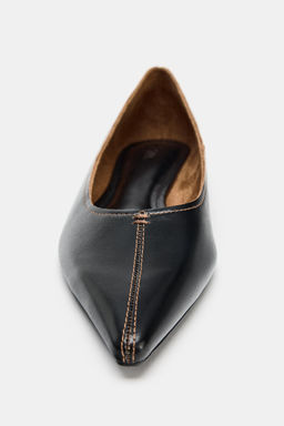 LEATHER BALLET FLATS WITH TOPSTITCHING - Zara фото 6
