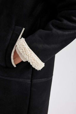Парка замшевого пальто стандартного кроя с плюшевой подкладкой - Defacto фото 9