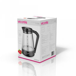 Чайник электрический "Viconte" 1,8л, 2200Вт, закрытый нагревательный элемент, корпус из высококачественного термостойкого стекла, LED подсветка, шкала уровня воды, автоматическое отключение при закипании, автоматическое отключение без воды (Китай)