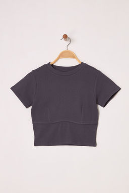 Trendyolmilla Beyaz Biye Detayl? Bisiklet Yaka Crop Fitilli Esnek Orme Bluz TWOAW21BZ0638  фото 5