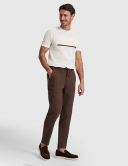 Koyu Kahverengi Carrot Fit %100 Keten Kanvas Pantolon