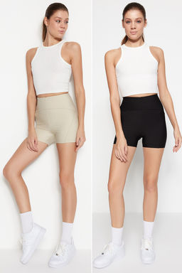 Siyah-Tas 2li Paket Toparlay?c? Orme Spor Sort/K?sa Tayt TWOSS21SR0698