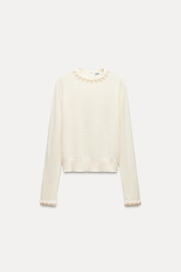 PLAIN KNIT SWEATER WITH FAUX PEARLS - Zara фото 4