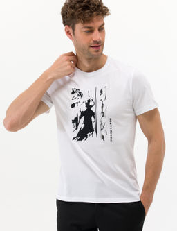 Beyaz Slim Fit Bask_l_ Bisiklet Yaka Ti__rt