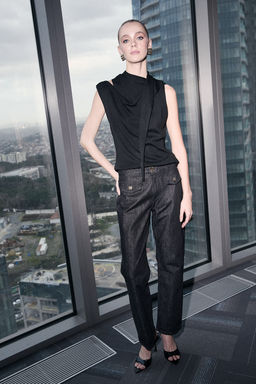 Limited Edition Siyah Y_ksek Bel Tam Boy %100 Pamuk Straight Jeans TWOSS26JE00078