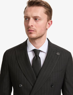 Siyah Extra Slim Fit _izgili Kruvaze Tak_m Elbise