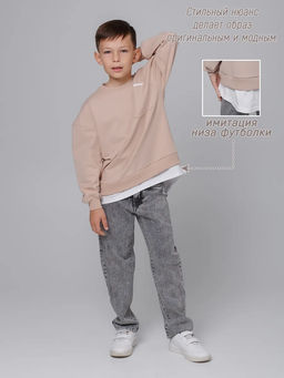 Свитшот Модный с имитацией, цвет Бежевый, 78%х/б,16%пэ,6%л - 5+ фото 2