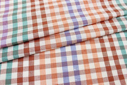 Холст полотенечный Цветная клетка цв.коралл/сирень/изумруд/бордо, ш.0.5м, лен-30%, хл-70% - Купава фото 2
